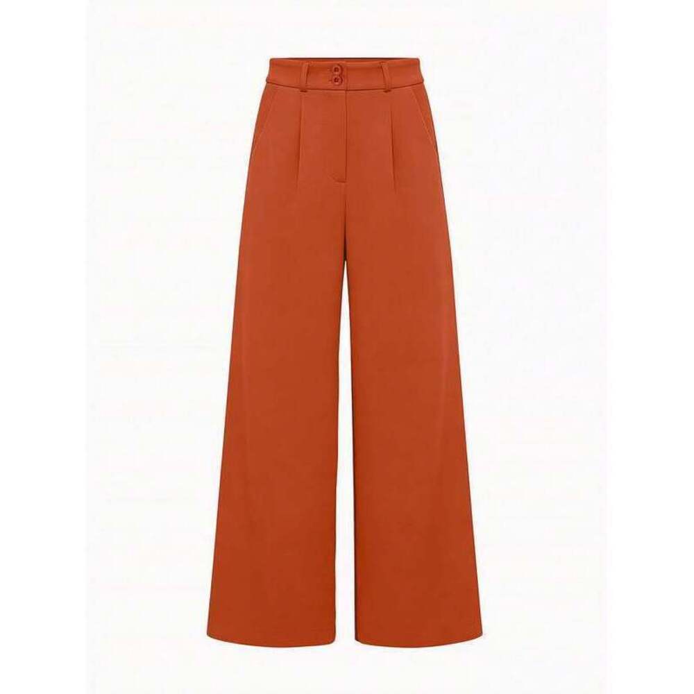 LUNE Elegant Women's Burnt Orange Wide-Leg Pants,Winter Solid-Colored Mult